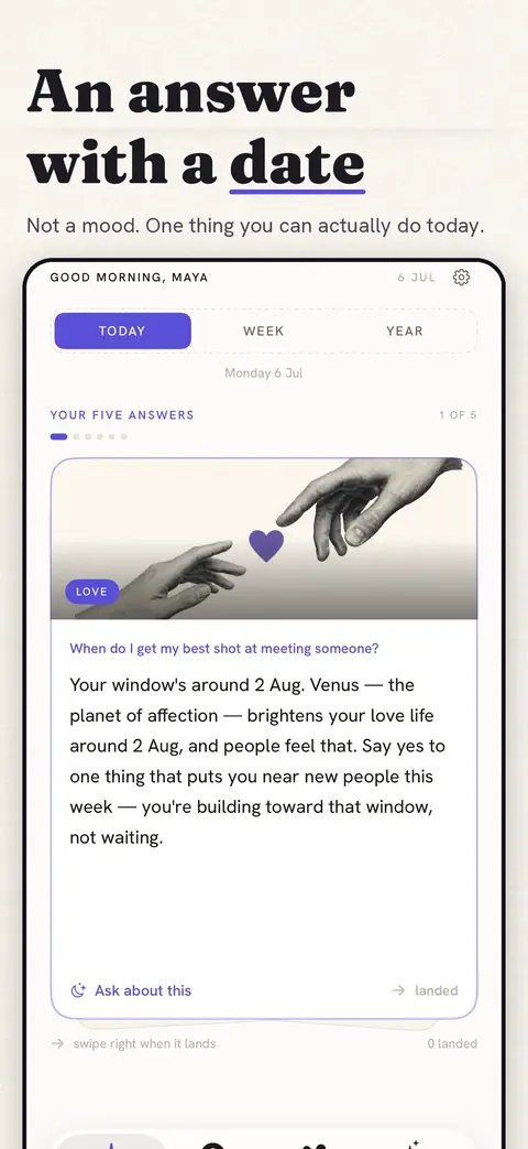 A daily answer with a date attached, captioned An answer with a date